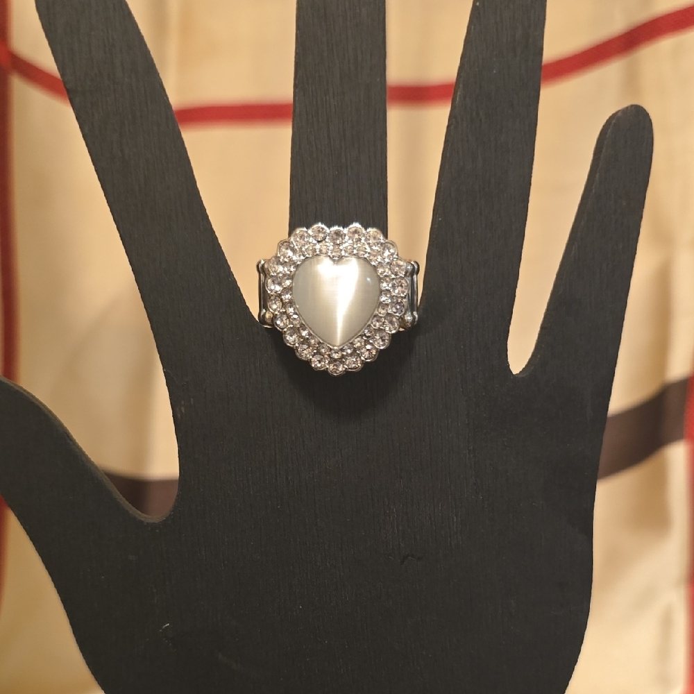 Paparazzi Silver Heart Ring with Sparkling Accents